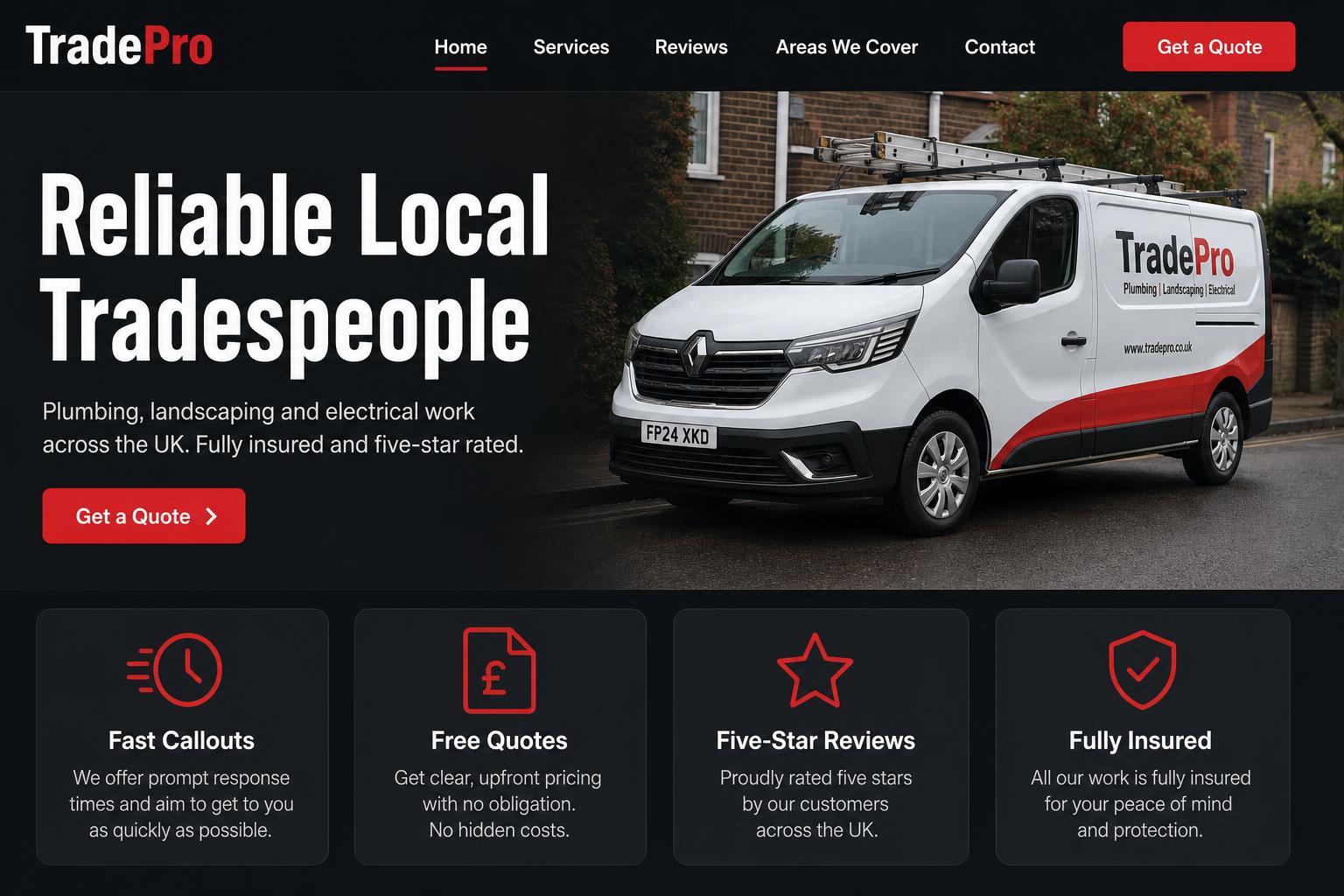TradePro CDM website template preview for trades and local services businesses